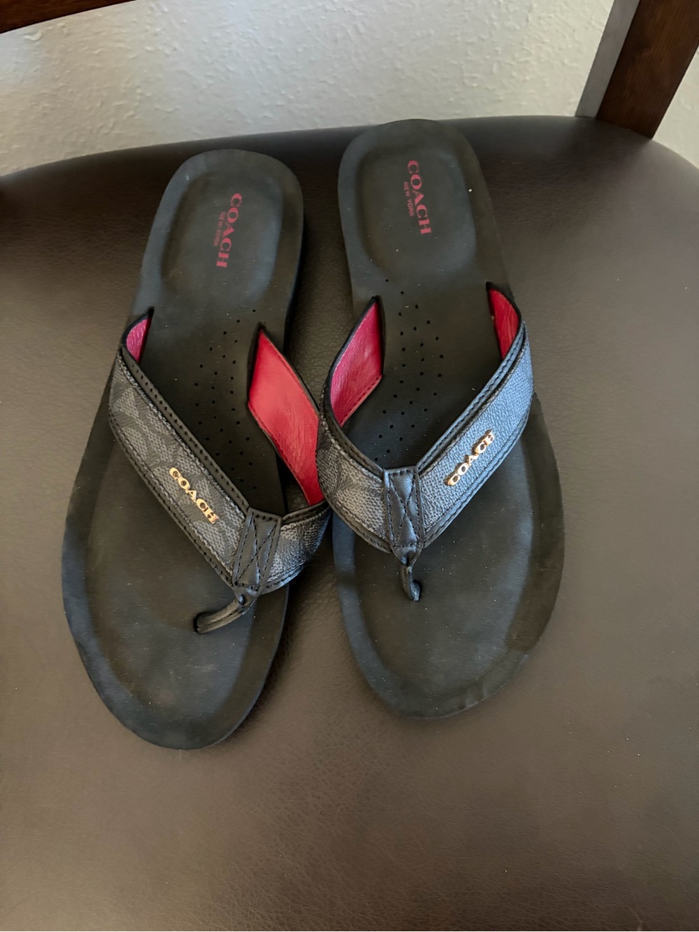 Coach Kids Black Flip Flops with Pink Accents
